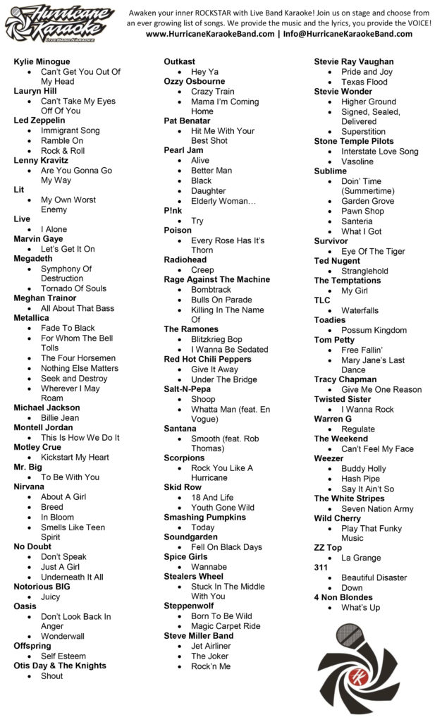 round one karaoke song list